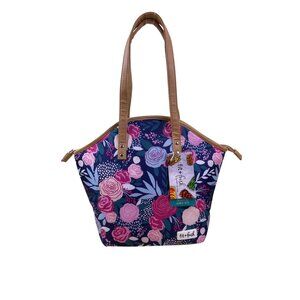 Fit + Fresh Women’s Navy Blue Floral Insulated Lunch Tote With Dual Tan Handles